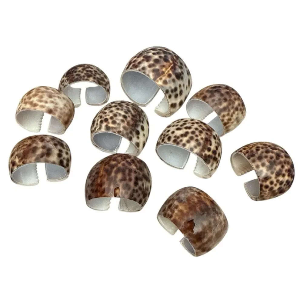 Vintage Tiger Cowrie Seashell Napkin Rings Leopard Spot Set of 10